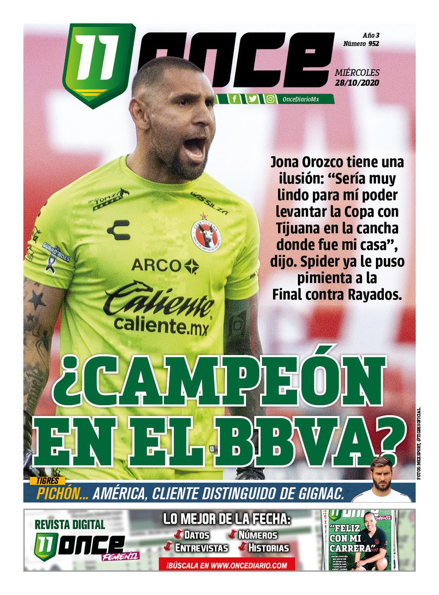 #PorSiTeLoPerdiste | Esta es #LaTapa de hoy.
¿CAMPEÓN EN EL BBVA?: https://t.co/w6GaMlyE7u
📌 Jona Orozco tiene un sueño con #Xolos.
📌 ¿Coronarse en el Gigante?