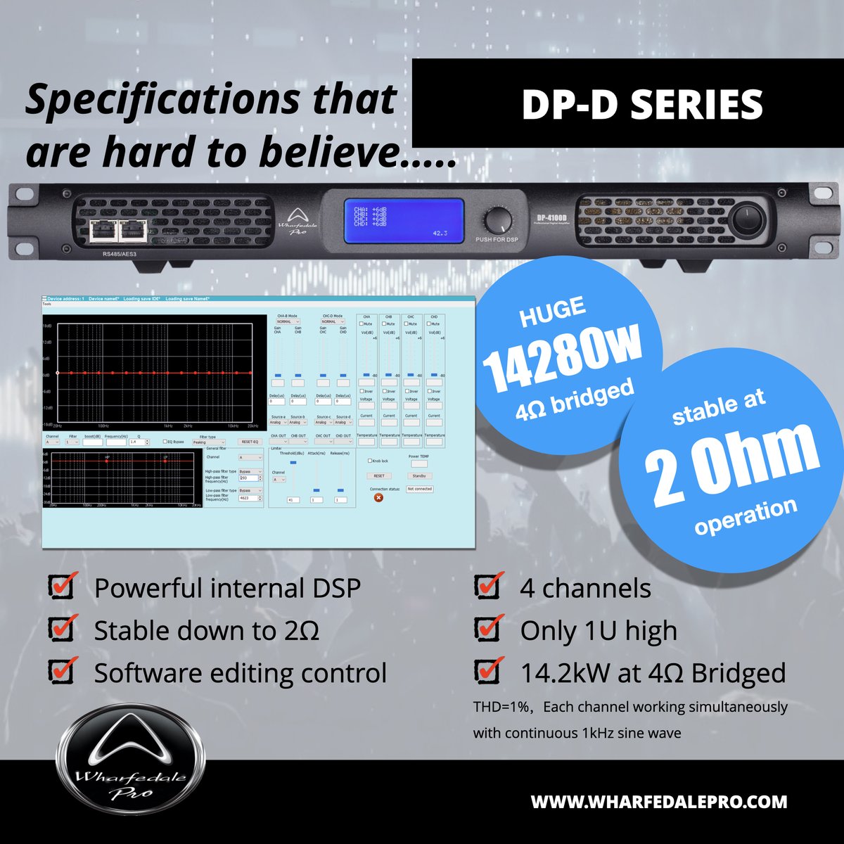 Our new DP-D series amps are unique
Huge power output drives any large scale system
 
Price&amp;stock see your WP Distributor wharfedalepro.com/distributors.p…
 
DP-D series info click here wharfedalepro.com
 
#poweramps #proaudio #linearray #signalprocessing #livesound  #wharfedalepro