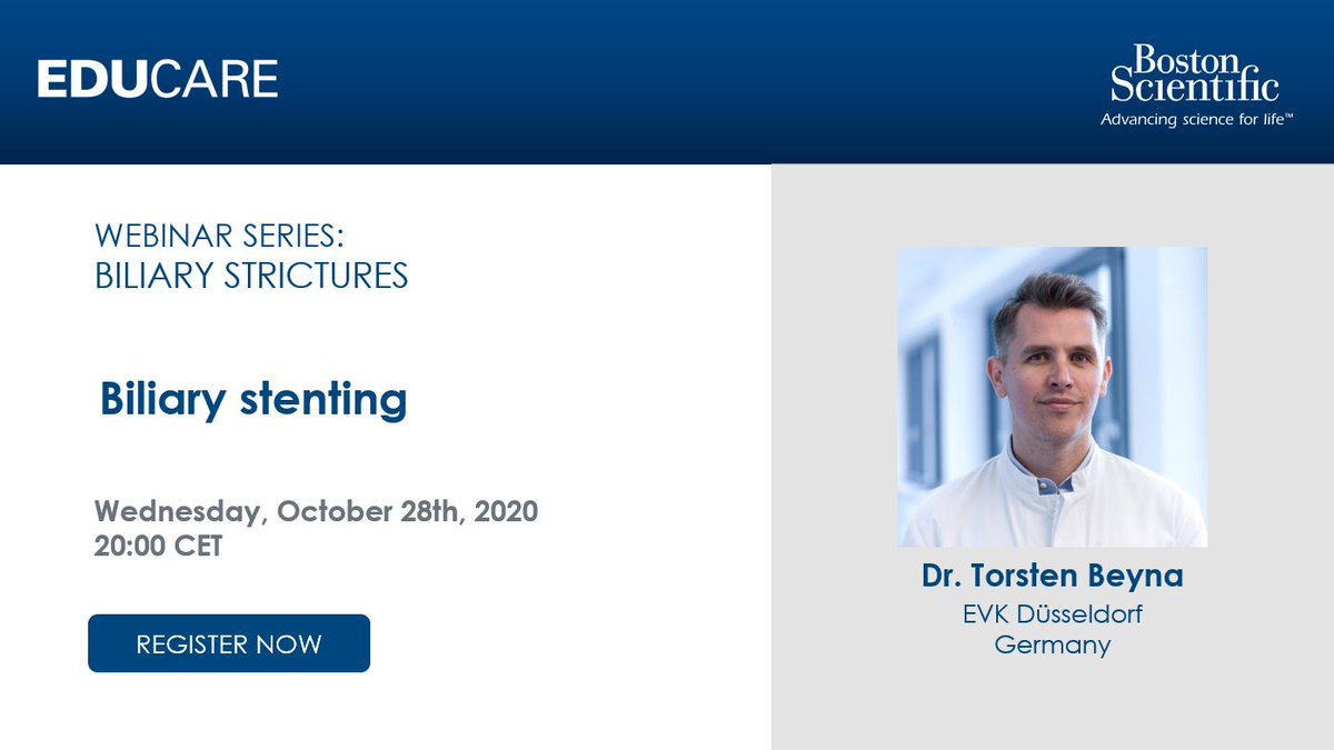 bsc_endoscopy's tweet photo. Today at 20:00 CET: Join us for our webinar on Biliary Stricture Management. Dr. Beyna will talk about safety, predictability and reliability of dilation prior to stent placement. If you haven't registered yet, click here: https://t.co/fmRmGyYcti #BSCEDUCARE #SoMe4Endoscopy https://t.co/4KqYfUPW4F