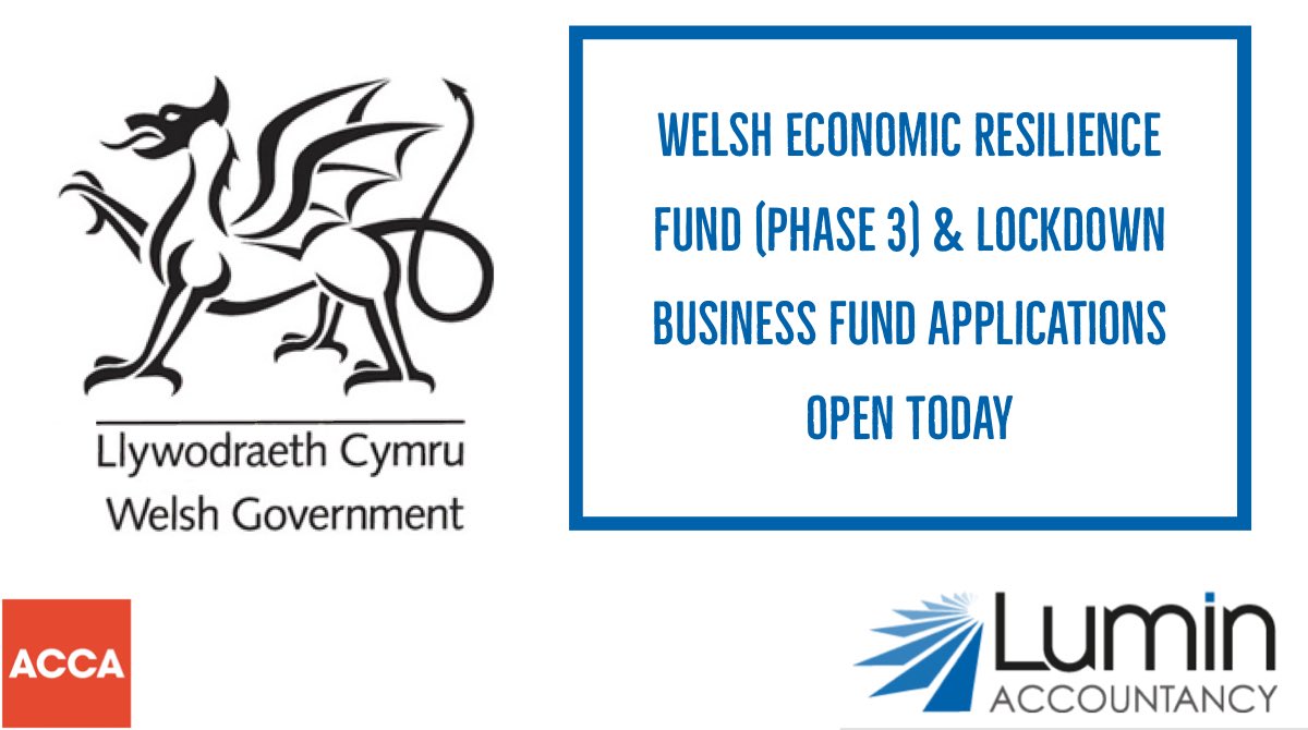 LuminAccounts's tweet photo. The Welsh Economic Resilience Fund (Phase 3) &amp; Lockdown Business Fund applications open today.

The Economic Resilience Fund Applications will be administered through the Business Wales website. https://t.co/YXbBTX4XPK