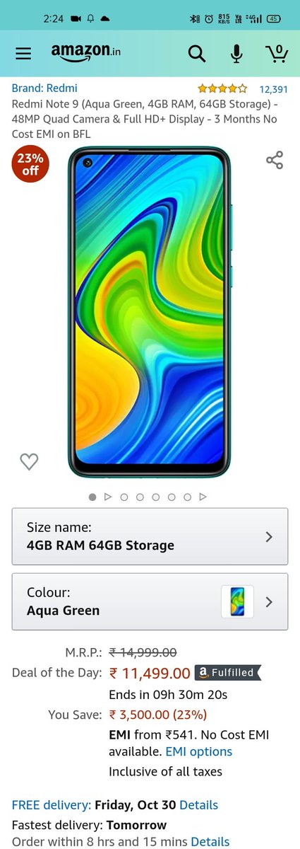 GulabSingh9891's tweet image. Redmi Note 9 available in &quot;11499 Rs&quot;
#AmazonSpecialsRedmiNote9 
#AmazonGreatIndianFestival 
@amazonIN
