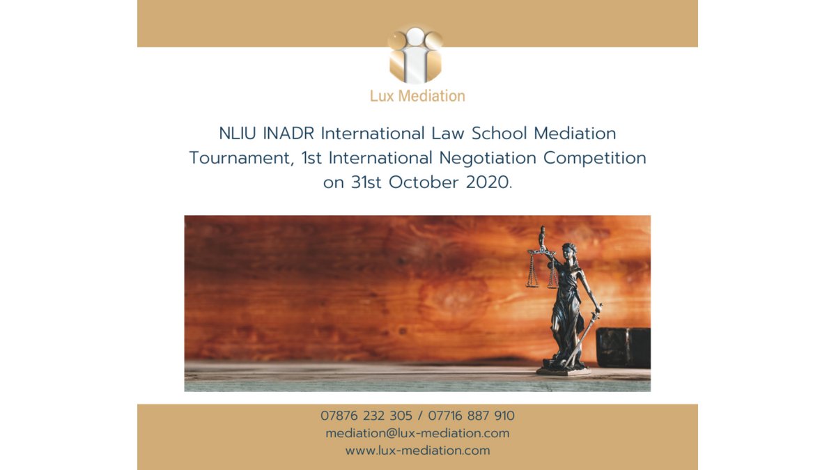 lux_jonathan's tweet photo. I am pleased to be taking part, and judging, in the 1st International Negotiation Competition on the 31st October 2020.  of the National Law Institute University, Bhopal.
#mediation #luxmediation https://t.co/2j9Y0UoBPl