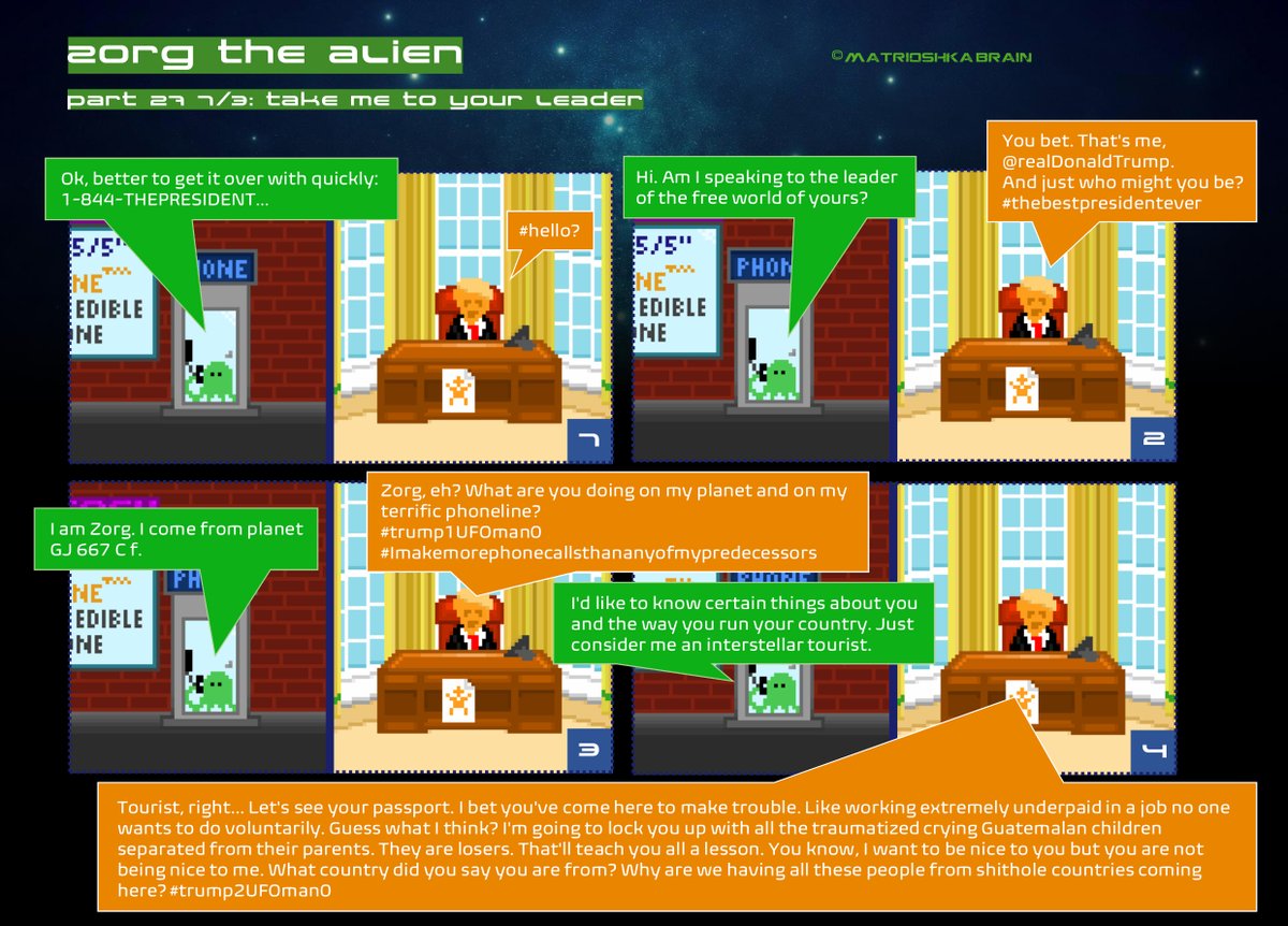 Zorg The Alien. Part 27 1/3: Take me to your leader. 👽🛸🌌#comic #comics #webcomic #webcomics #UFOs #alien #Aliens #pixelart #pixelartist #scifi #scifiart #scificomic #sciencefiction #WEBTOON #webtoons #webcartoon #comicstrip #Trump2020 #TrumpIsLosing #Election2020 #Trump