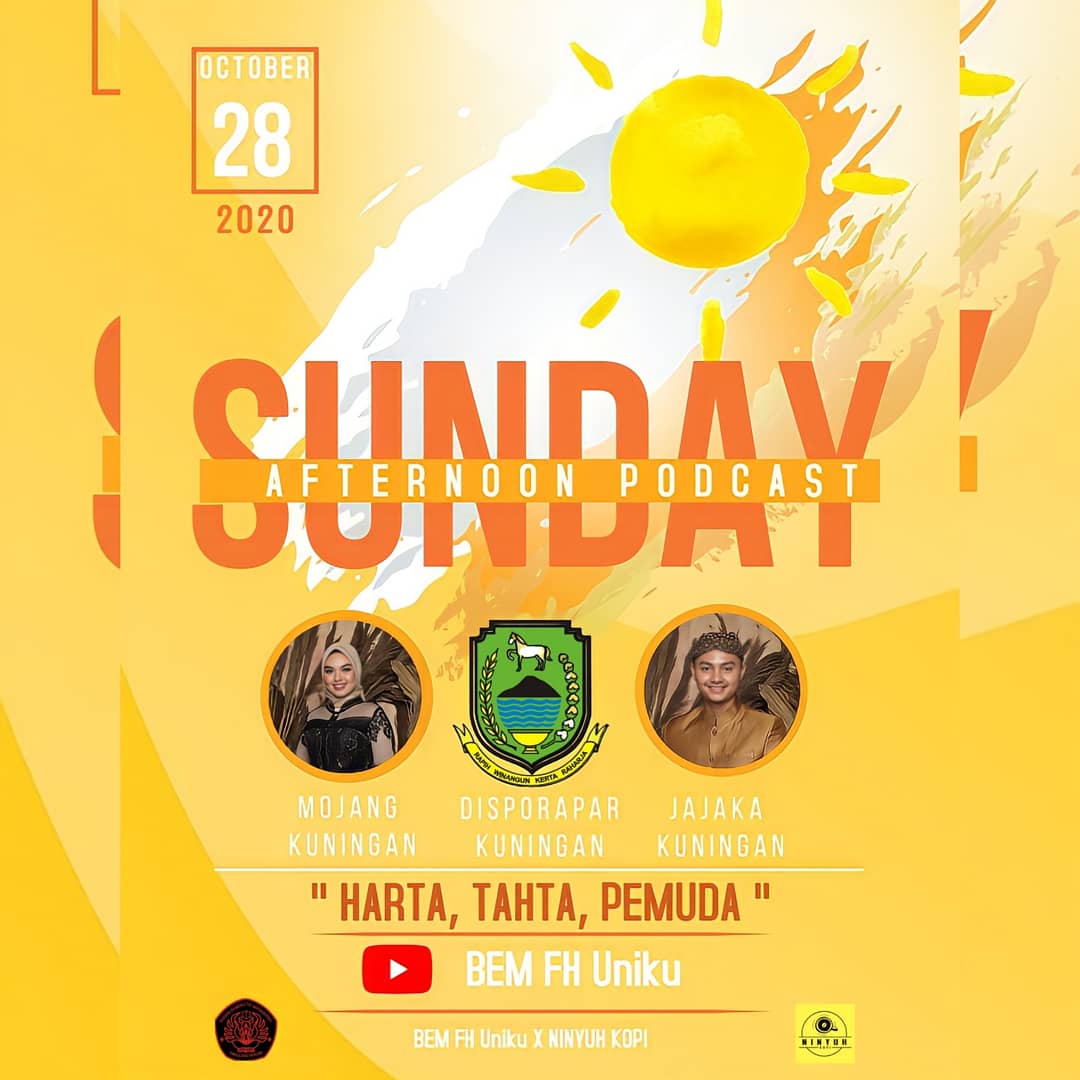 bemfhuniku's tweet photo. [Sunday Afternoon Podcast]

Nah berkaitan dengan hari sumpah pemuda kami BEM FH mempersembahkan program dengan topik "Harta,Tahta,Pemuda" dengan bintang tamu yang uwuu dan di sposori oleh Ninyuh kopi

#sumpahpemuda2020 
#BersatuDanBangkit 
#podcast https://t.co/omfBJXSAKP
