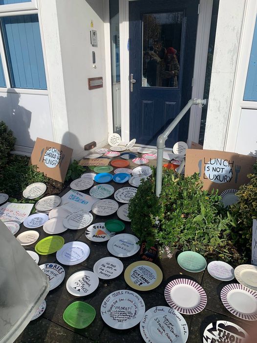 Paper plate protests at various local Conservative HQs highlighting their refusal to support free meals for #children in #poverty #UK