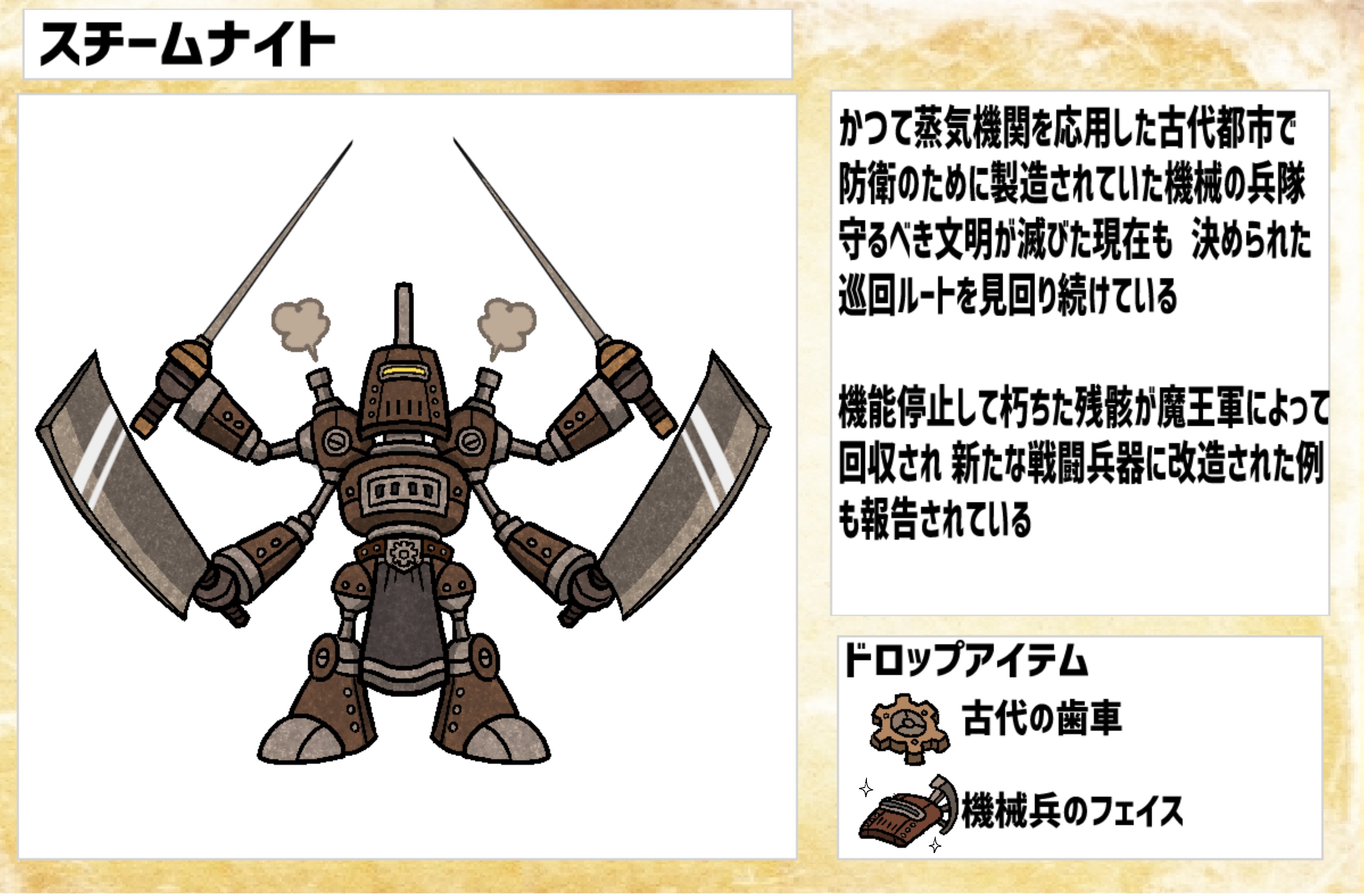 鮫肌 包次郎 創作人外キャラ クリーチャー絵師 また息抜きにrpgのモンスター図鑑風イラスト コンパチモンスターズ 今回は機械兵シリーズ ドラクエシリーズとかでもこういう無機物系 マシン系のモンスターが好き 私の作品もっとたくさんの人に
