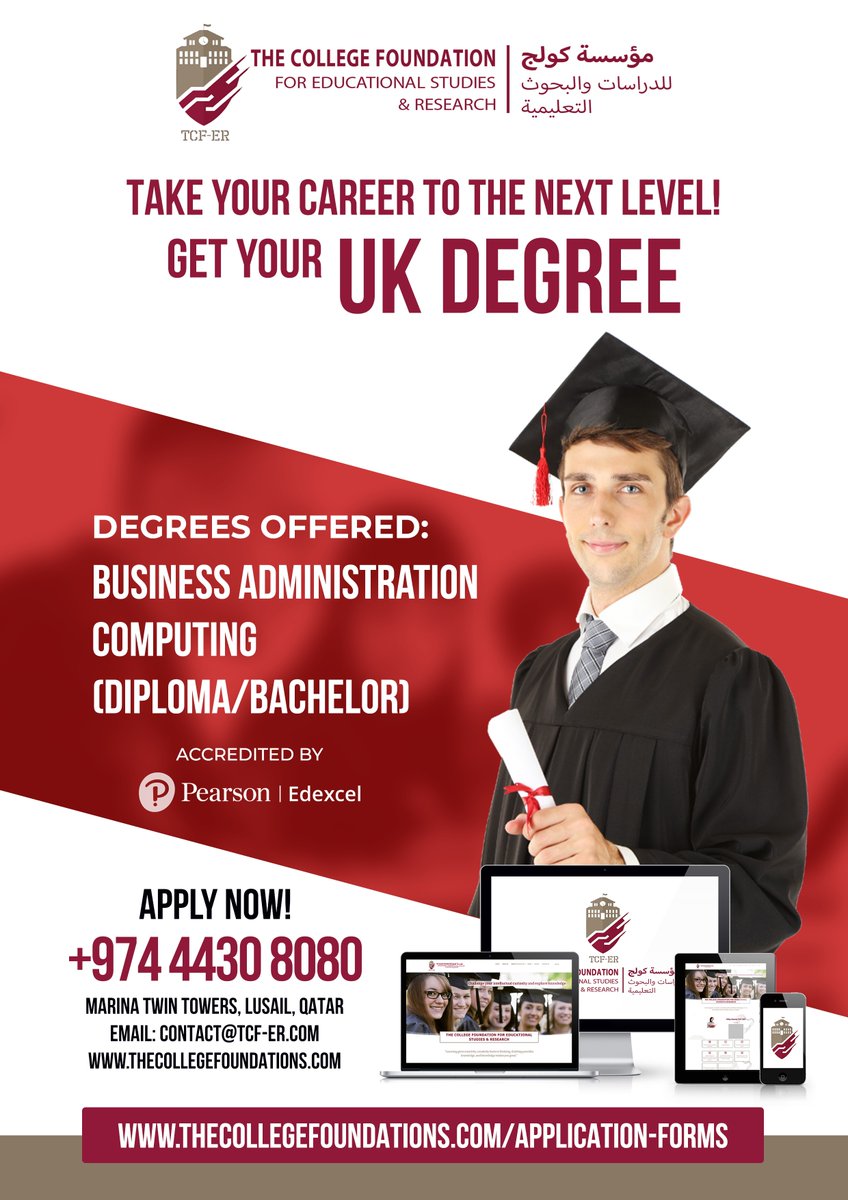 TCFER1's tweet photo. Join TCF-ER  the best path to have a UK BACHELOR/MASTERS DEGREE!

Call for a consultancy now!
+974 55839638 / +974 44308080

#سلامتك_هي_سلامتي #Qatar #Scholarships #Pearson #TCFER #UKDEGREE https://t.co/ZJGdAq93to