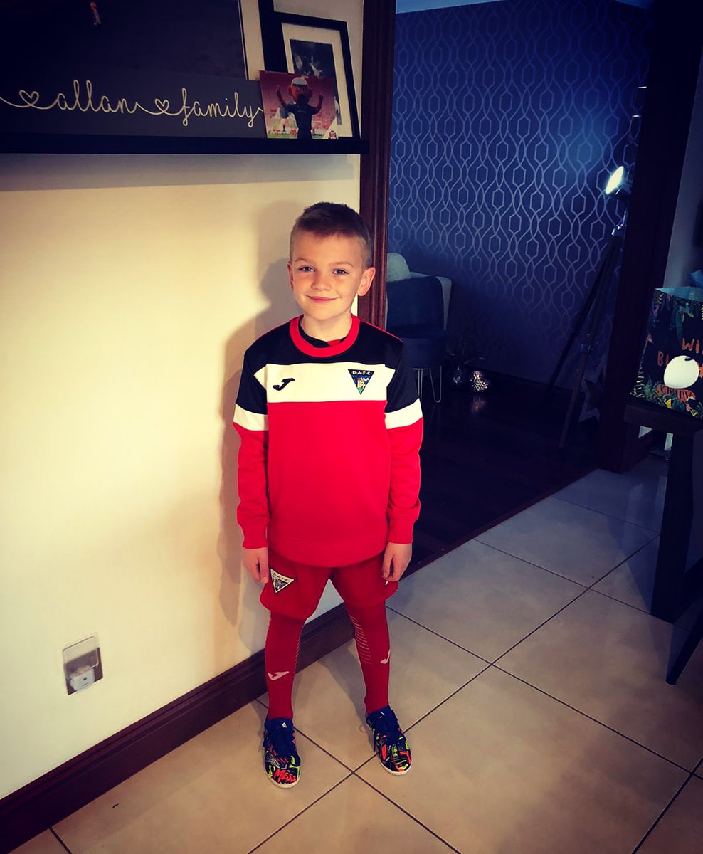 When your 7 and get kitted out in Dunfermline kit for your birthday, which had to go on at 6.30am before school!!!!!  Happy Birthday Joe #7today!! @officialdafc @parsfoundation