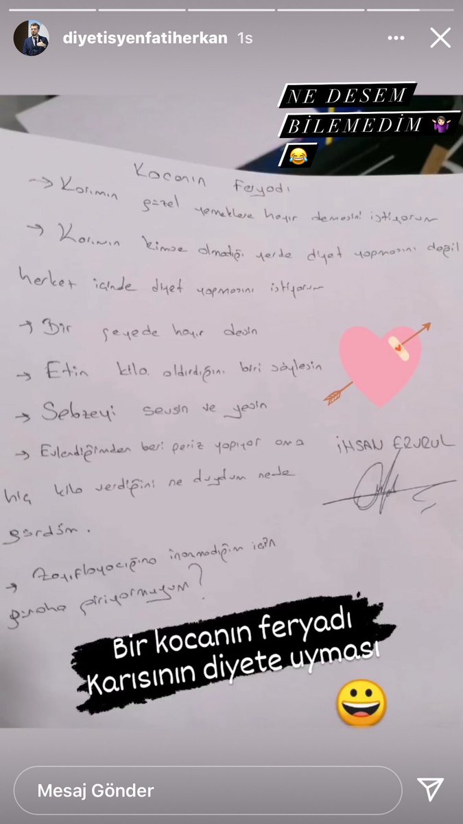 Kocamın diyetisyenime verdiği mektup 😂😂😂