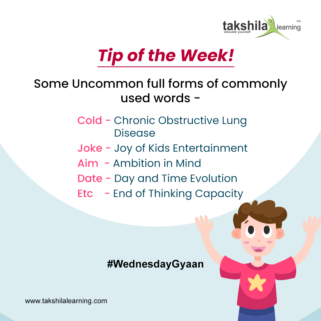 TakshilaLearn's tweet image. #WednesdayGyaan : Some uncommon full forms on commonly used terms 

#fullforms #takshilalearning #onlinelearningplatform #Tipoftheweek #onlineclassesforschool