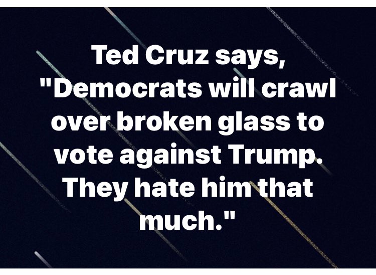 Hey, ⁦ @tedcruz⁩ , you got that right!I haven’t been proud of myself for saying horrible things about this illegitimate  #POS - but I’ve meant every word. There are so many reasons for my loathing ⁦ @realDonaldTrump⁩ -on top of his  #racism ,he’s a rotten human being!