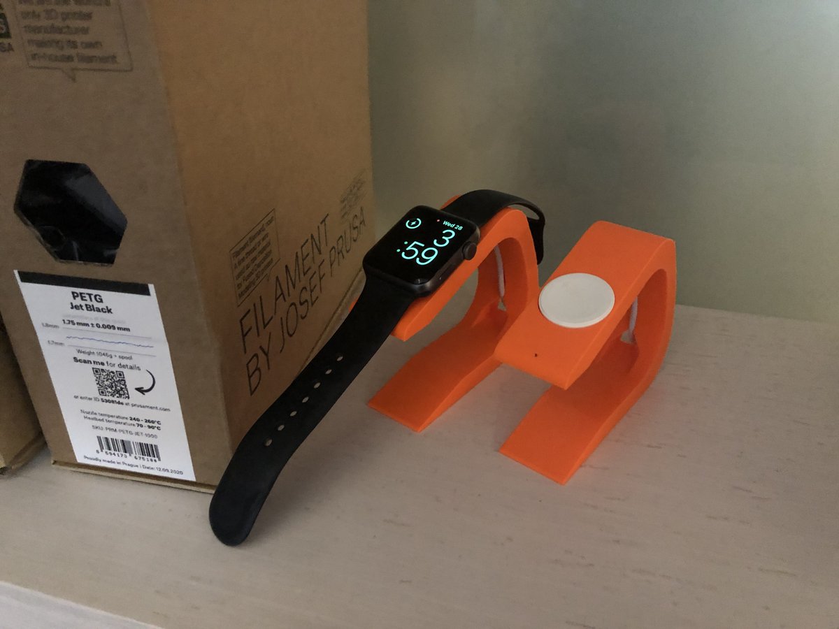 OK: Adventures in NOOB 3d printing update: I have printed many many things. Shown here: apple watch charger holders for our watches, a thing to hold the prusa print sheets