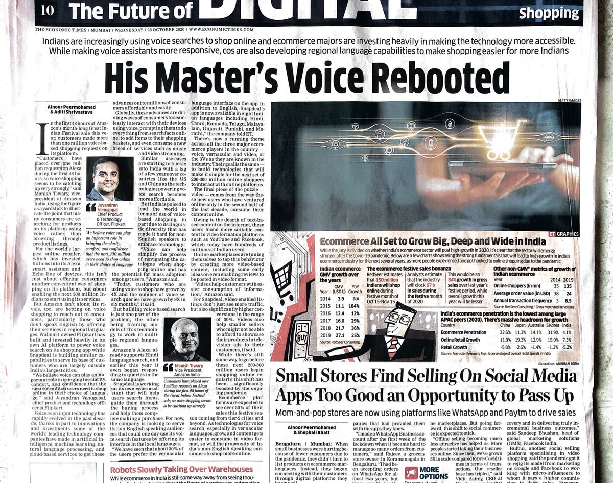 sreeraman's tweet photo. Wow! The ET future of Digital issue opens with Voice! 
Thanks @Alnoor_ET &amp; @AditiS90 https://t.co/mrxKYUj1bO