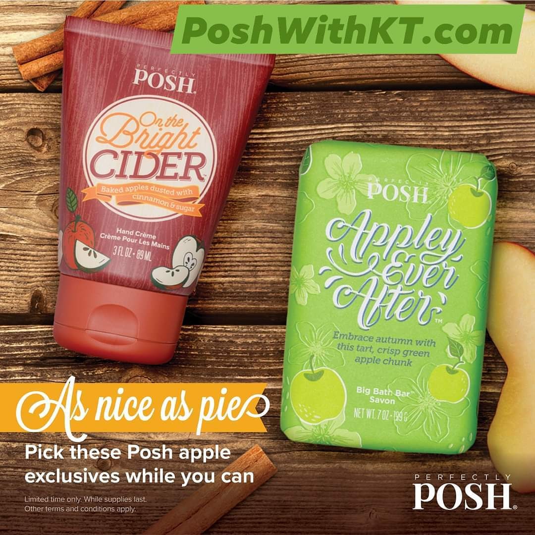 Pamper_With_KT's tweet photo. Mmmmm! What’s better than a delicious piece of warm apple pie in the fall? Apple products from Posh!

On the Bright Cider BFYHC -Baked apples with cinnamon &amp; sugar

Appley Ever After Chunk Big Bath Bar -Tart, crisp green apple. Launches 10/28 @ 11 CST
https://t.co/tuCTiBccWs https://t.co/uKwPWIOicf