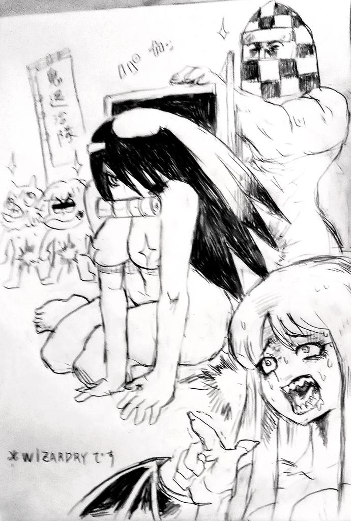 #今月描いた絵を晒そう
石垣環先生の展示会もあって…ウィザードリィのネタが多かったかな☺️
そして、だいたい同じ構図っていうね…☺️ 