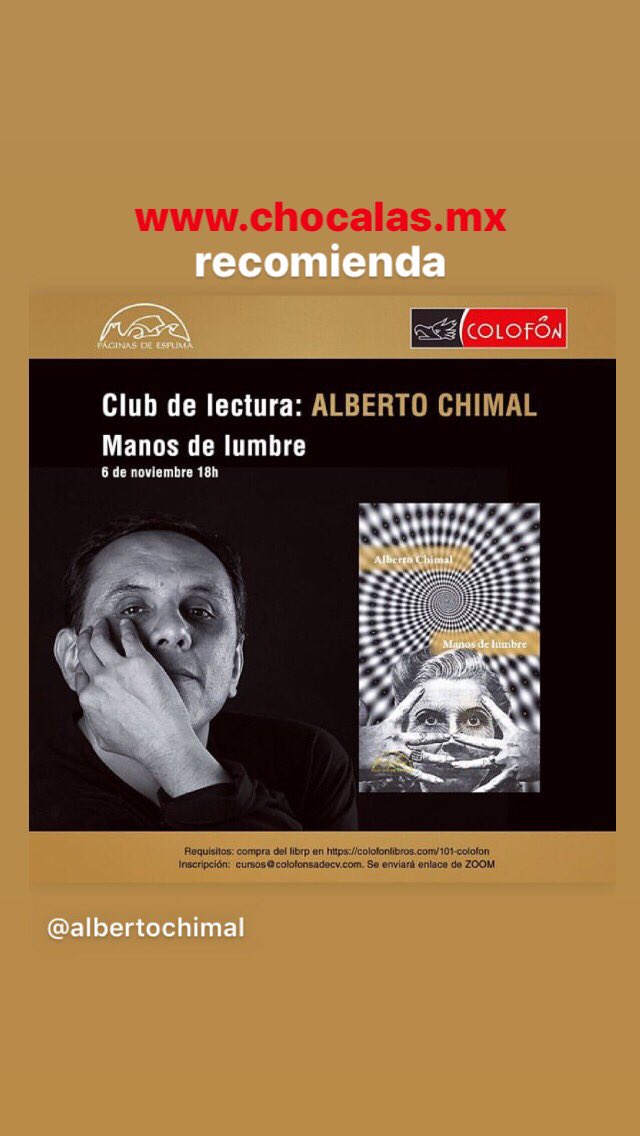 chocalasmx's tweet photo. Con Alberto Chimal. Todo está dicho. En https://t.co/ZzVutaDsIJ te lo recomendamos #albertochimal #conversaciones #lectura #manosdelumbre #escritores #libros📚 #clubdelectura #colofon #paginasdeespuma #ikarusreposteria #chocalasmx https://t.co/k1Le70pDkY