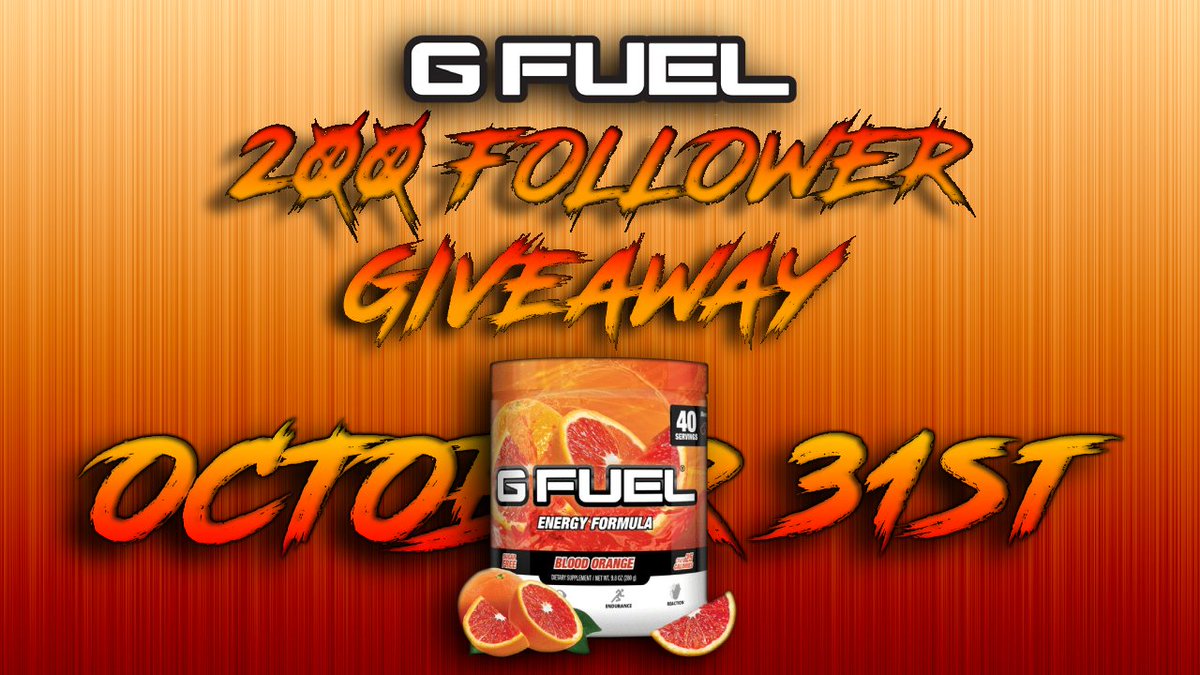 ImBigZy's tweet photo. WE HIT 200 Followers TONIGHT on Twitch! To Celebrate, I'm Giving Away a TUB of @GFuelEnergy of your choice!

TO ENTER: 

1. LIKE and RT this Tweet
2. Follow me

Winner will be Announced (10/31) at (12 PM EST).

Good Luck.👻 https://t.co/JLjVI52nxn