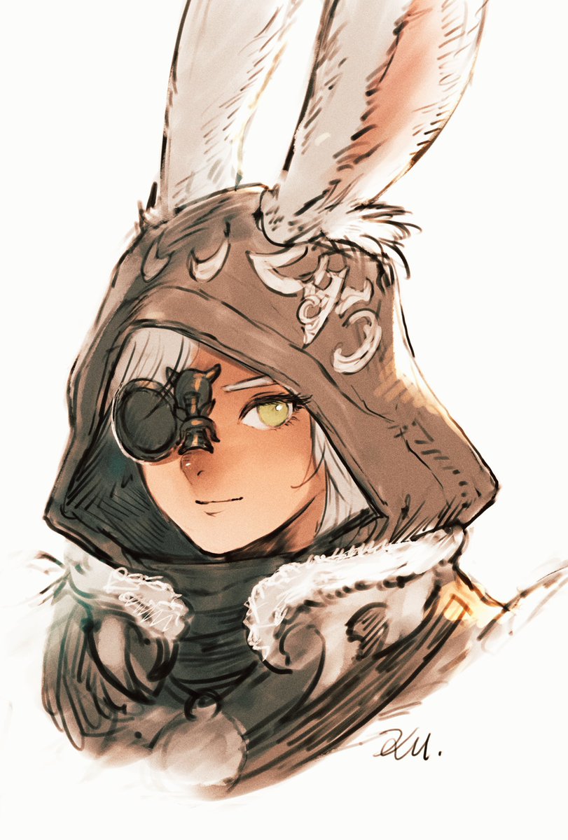 solo 1girl viera animal ears rabbit ears white background hood  illustration images