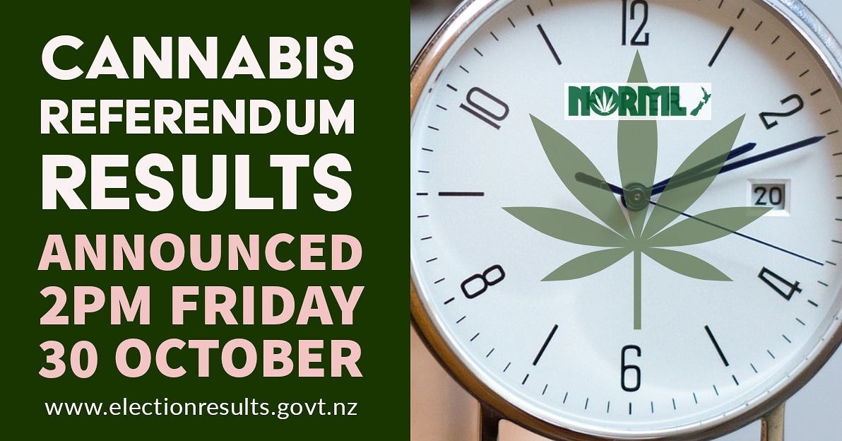 normlnz's tweet photo. NZ's cannabis referendum result will be announced 2pm this Friday 30 October

#makeitlegal #voteYes2020 #nzpol #reeferendum https://t.co/QHFznWa4i3