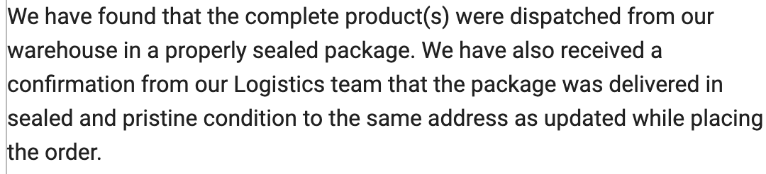 MagnIeeT__'s tweet photo. @myntra @MyntraSupport @_Amar_N  Looks like they don't read the query just give a scripted reply every time. Also, this reply doesn't give proof that there were two trunks in the box. #myntrafraud #fraud #Cheating https://t.co/xmsD2Gislu