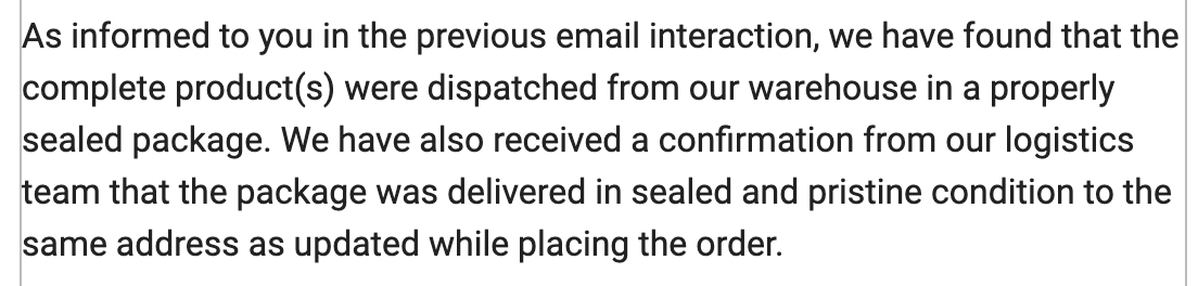 MagnIeeT__'s tweet photo. @myntra @MyntraSupport @_Amar_N  Looks like they don't read the query just give a scripted reply every time. Also, this reply doesn't give proof that there were two trunks in the box. #myntrafraud #fraud #Cheating https://t.co/xmsD2Gislu