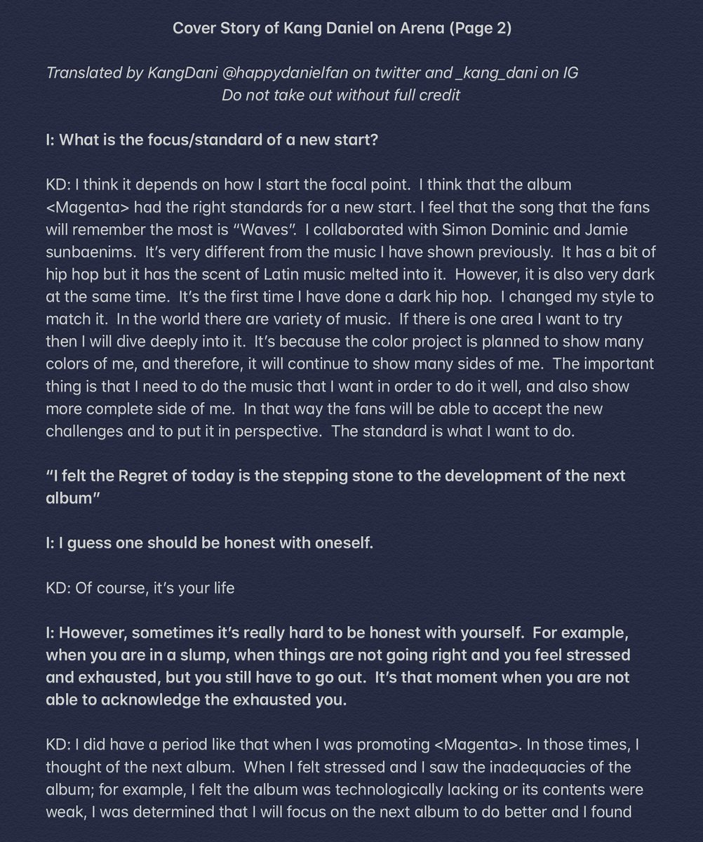 happydanielfan's tweet photo. Translation of pg 2 of Kang Daniel Arena interview. He wants to get into movies after he studies it! It’s a really good trans even if I do say so myself Hehehe. Sorry it took so long but life kept happening to me. Enjoy my lovely Danitys!  #kangdaniel @konnect_danielk #강다니엘 https://t.co/bmYN132Xfl