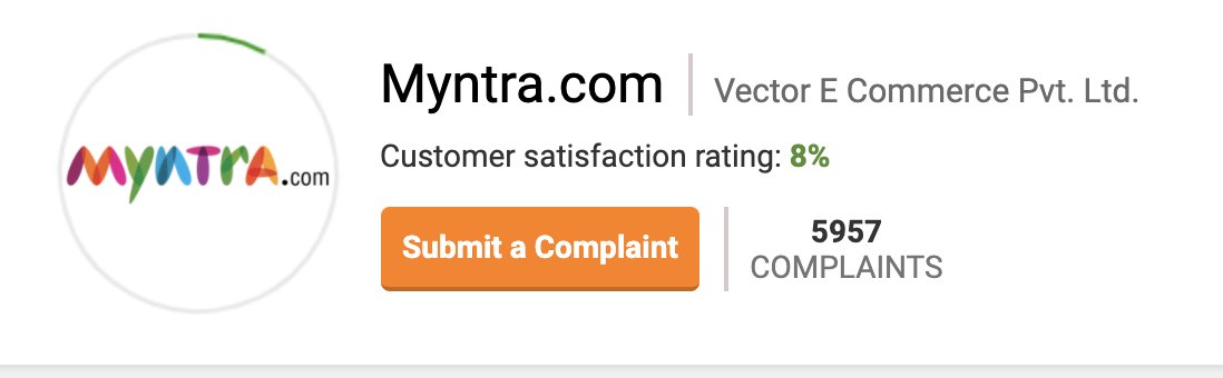 MagnIeeT__'s tweet photo. @_Amar_N, It is not their (@myntra ) first case. I googled and found many complaints about them. Stating never order from @myntra. Only 8% satisfaction. #Pathetic. https://t.co/gp05Fm6OxV