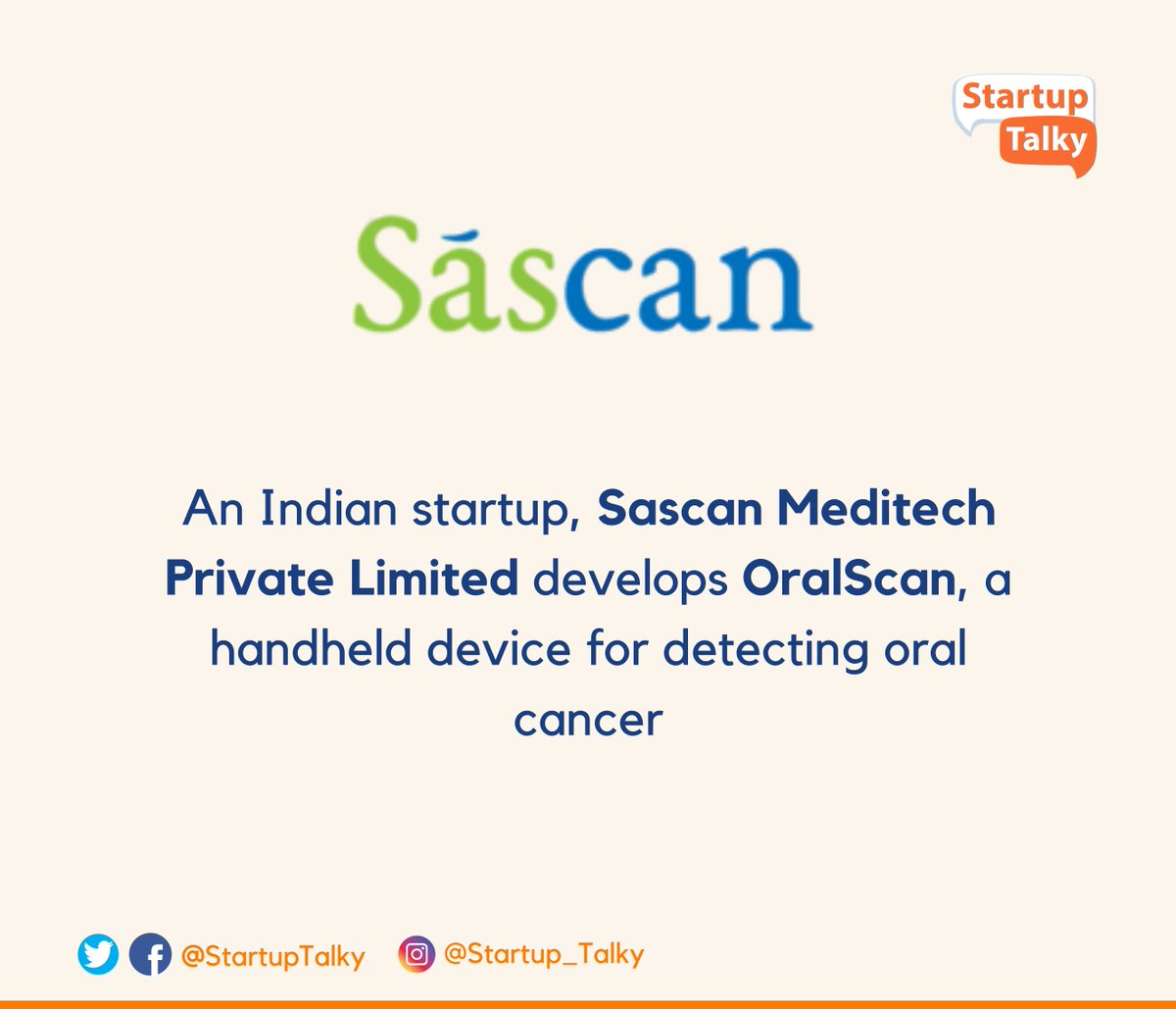 startuptalky's tweet photo. OralScan is a hand-held multispectral imaging camera for screening and detection of oral cancer at the point of care using tissue fluorescence and diffuse reflectance images captured at multiple wavelengths.
#oralscan #cancer #sascan #medtech #madeinindia https://t.co/xWKvjzssdx