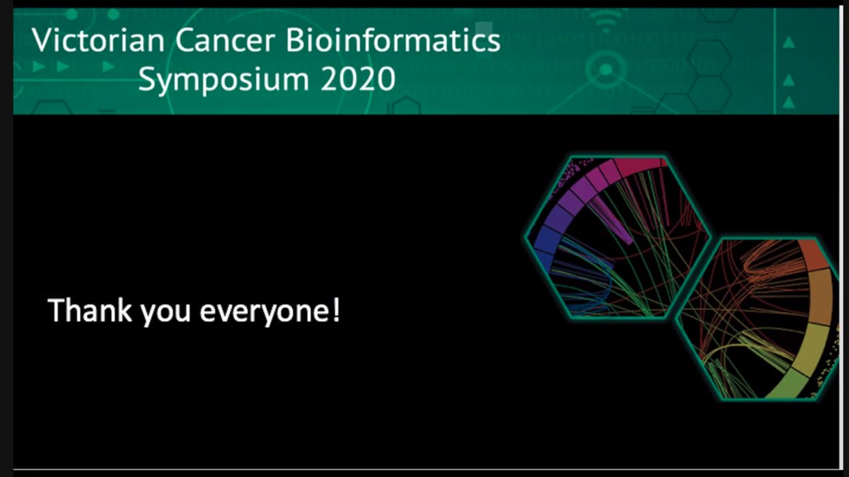 VicCanBioinf's tweet image. It’s a wrap for #vcbs2020 before the social event on @airmeet_com and the prizes. 

Thank you all for coming, hope you enjoyed it given it was virtual, I think we have thumbed our noses to COVID and on the day Victoria went out of stage 4 lockdown. See you next year!