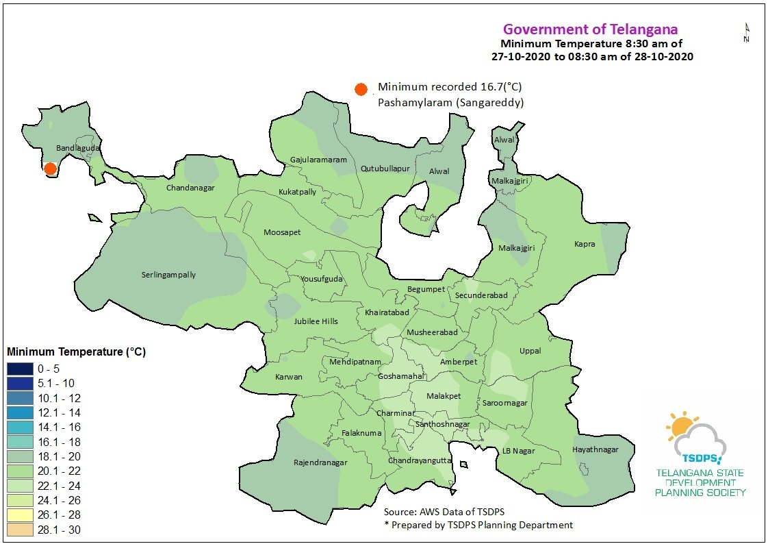 Hyderabadrains's tweet photo. #GHMC #28Oct2020
Last 24Hrs Min.Temperature Recorded in pashamylaram(Sangareddy)-->16.7°
Quthbullapur: 16.2°
Malkajgiri :16.7°
Gajulramaram: 16.9°
#Hyderabad @Rajani_Weather @WeatherBrother @balaji25_t @pavanpuli1234 https://t.co/lcdGhLKRHo
