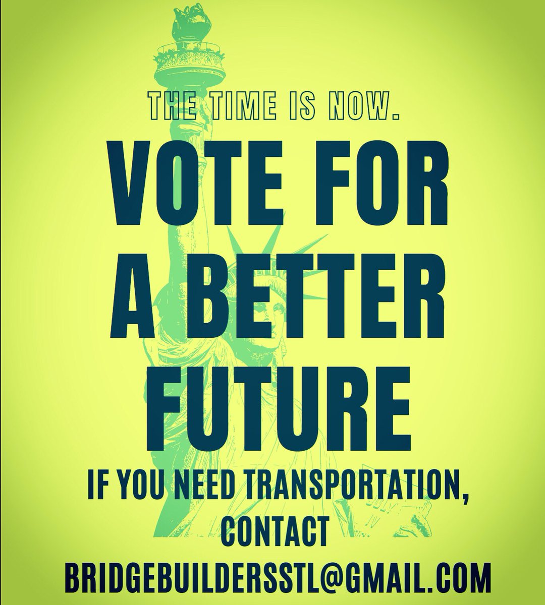 bridge_stl's tweet photo. The Countdown has exceeded the halfway point. With just under one week left, we are just 6 days away from Election Day. If you or anyone you know in the Saint Louis area needs transportation, please let us know. https://t.co/uaZ67cCdBo