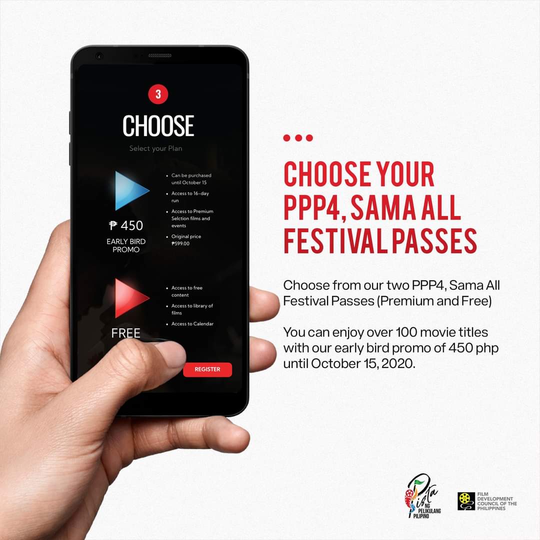 3. Choose from two available  #PPP4SamaAll Festival Pass—Premium or Free.Watch out for more updates on this year's festival!GO. REGISTER. CHOOSE. Mabuhay ang Pelikulang Pilipino! #PistaNgPelikulangPilipino2020  #PPP4  #PPP4SamaAll(end of thread)