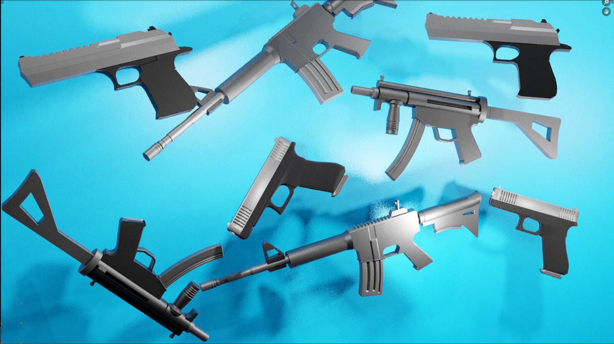 TickyOTacky's tweet photo. Here’s a picture of my first gun models ! #blender #Roblox #RobloxDev #3d #Gun #Guns https://t.co/Q7VSYZIrpI