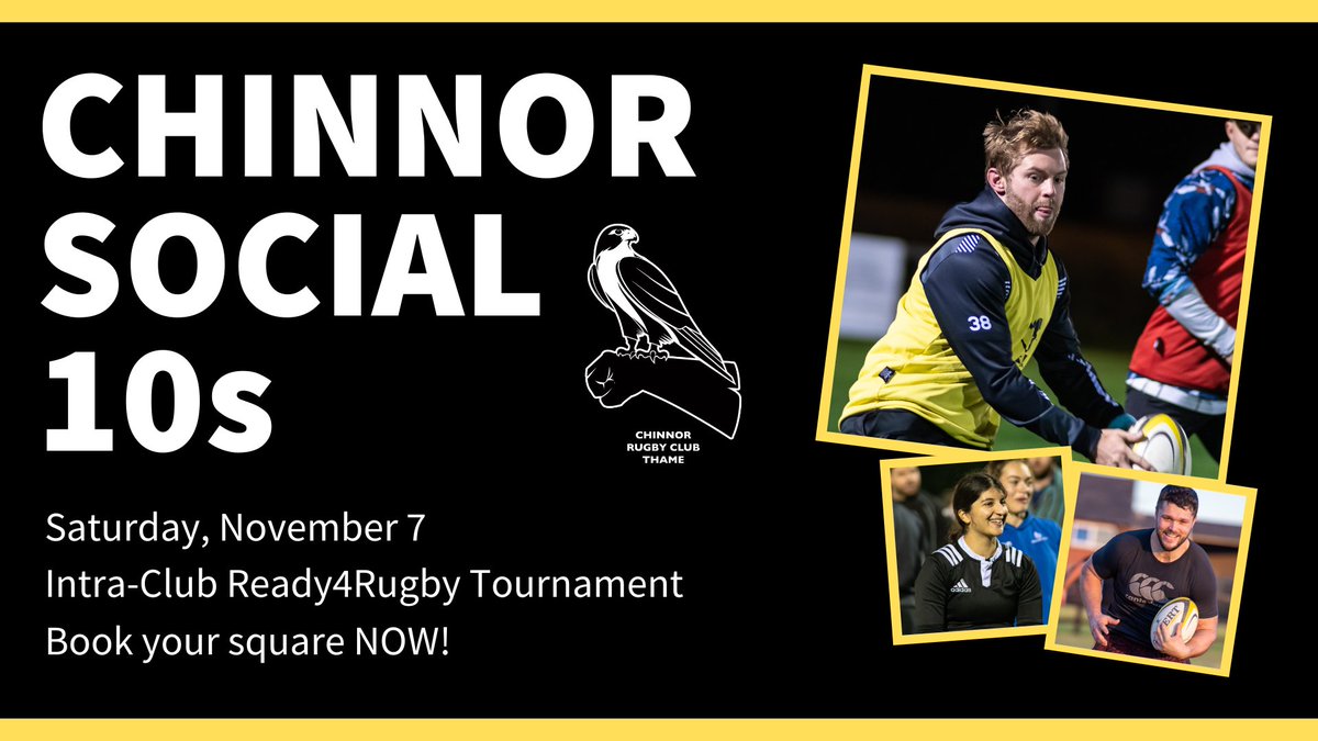 Live rugby returns to Kingsey Road with our Intra-Club Ready4Rugby Tournament! 😀

🏉 Chinnor Social 10s
📆 November 7
🖤 Senior Squad, Wildboys &amp; Kites players
🚶 Walking Rugby Taster Session
👀 Book a pitchside square to watch the action

Book now 👉 chinnor-rfc.com/news/chinnor-s…