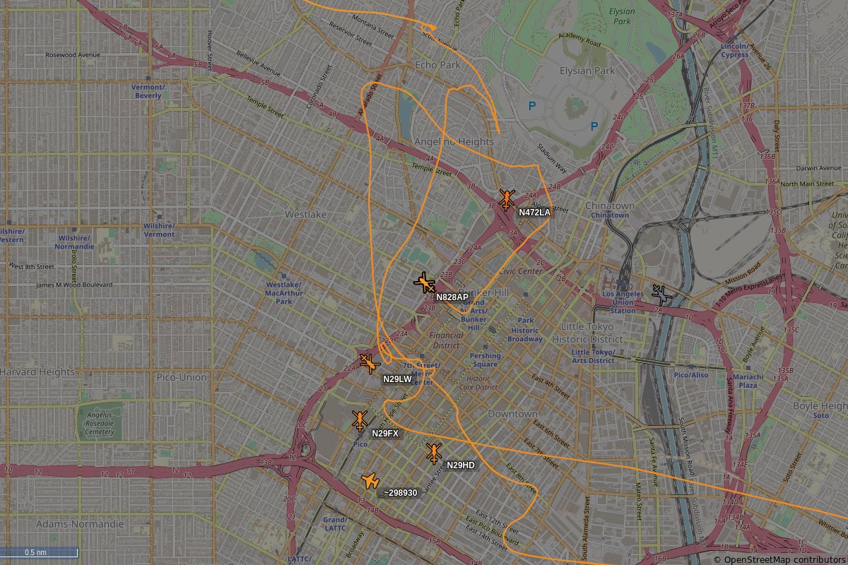 SkyCirclesLA's tweet photo. N828AP is circling over Chinatown, Los Angeles at 1700 feet, speed 72 MPH, squawking 1200, 0.04 miles from Evans Community Adult School #N828AP https://t.co/C1LvnIRLGF https://t.co/jBDmj0xURC