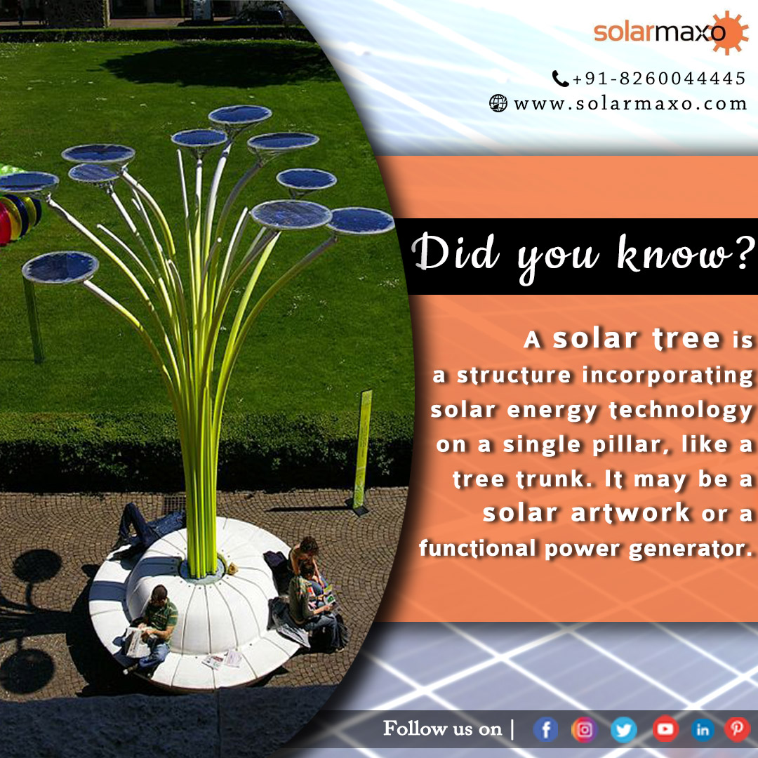 solarmaxo's tweet photo. A #solartree is a structure incorporating #solarenergy 🌞technology on a single pillar, like a tree 🌲 trunk. It may be a solar artwork or a functional power generator. ⚡

#solarmaxo #getsolarized #solarpower #bhubaneswar #gogreen #smartcity #environment #innovation https://t.co/pXP85vRGZu