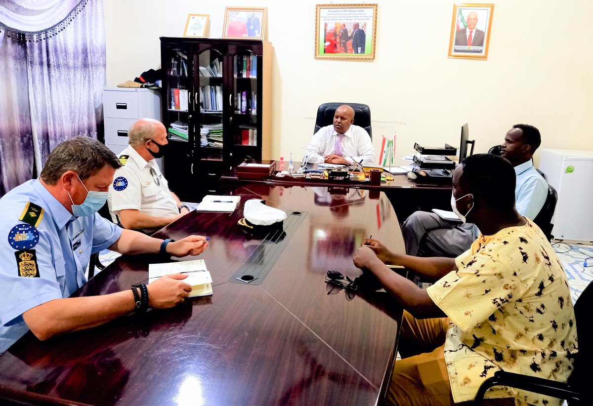 EUCAPSOM's tweet photo. The Head of our Hargeisa Field Office, Ronnie Willman, and field office colleagues, this week met with the Attorney General of #Somaliland, Hassan Aden, to discuss EUCAP support for legal training materials and planning for a training of trainers course #ruleoflaw https://t.co/aAqnfmbPDu