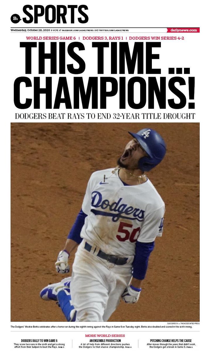 Inside Socal Sports On Twitter The Lakers And The Dodgers Won Championships For The City Of Los Angeles Just 16 Days Apart Here Are The Front Pages And The Sports Covers