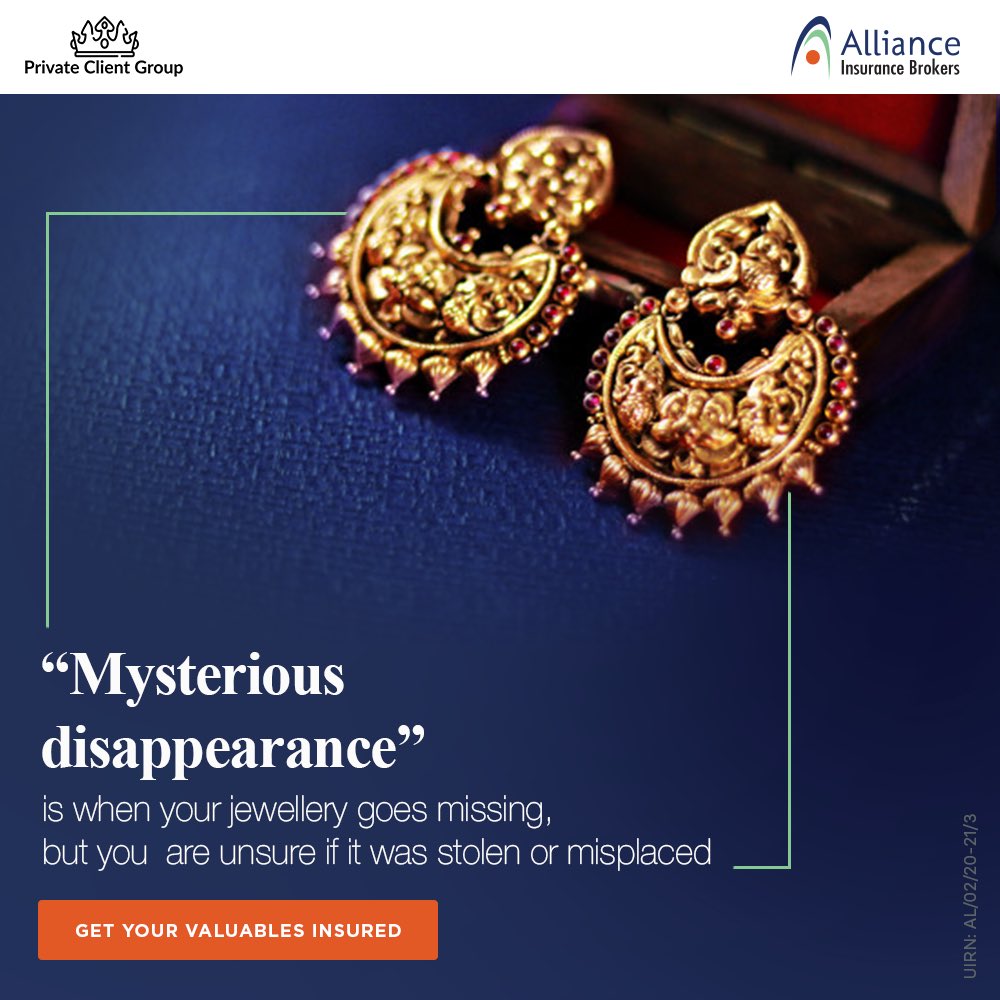 AlliancePvtLtd's tweet image. Wondering if your jewellery went missing or stolen? Fret not, there's insurance for that too! 

Our well-equipped and experienced team of PCG professionals help you with insuring your most priced assets and valuable possessions.#insurancerequirements #hniinsurance #valuables
