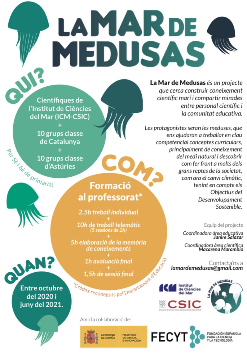 lamardemedusas's tweet photo. ¡Benvinguts a La Mar de Medusas!

▪️ ¿Ets professor/a i vols conèixer el meravellos món de les meduses?

Si es així contacta amb nosaltres:
📩 lamardemedusas@gmail.com

¡Només queden places per 5 grups classe! 📢📢📢

#Educacion #icm #csic #medusas https://t.co/TgTq1qiLWF
