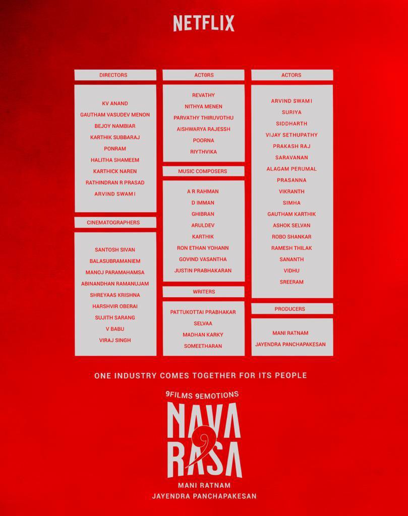 VijaySethuOffl's tweet photo. 9 emotions. 9 stories. 1 industry comes together for its people #TamilFilmIndustryComesTogether #NAVARASA.

Coming Soon on @NetflixIndia https://t.co/WEJti90ME4