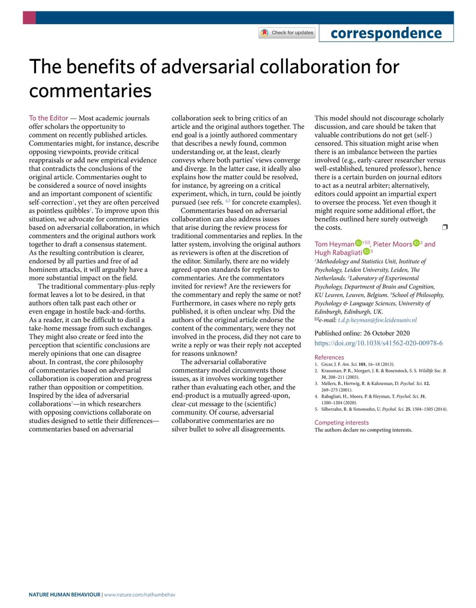 This piece makes a great point about how we can try to make commentaries more useful for science - turning them from 'pointless quibbles' into pieces where both parties actually commit to working out their disagreements.  https://twitter.com/hugh_rab/status/1321149938999308288