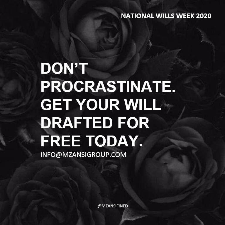 MzansiFinEd's tweet photo. They say an estimated 70 - 80% of South Africans die without a will in place. Don't let that be you. #WillsWeek #MzansiFinEd https://t.co/68T6lmXgO6