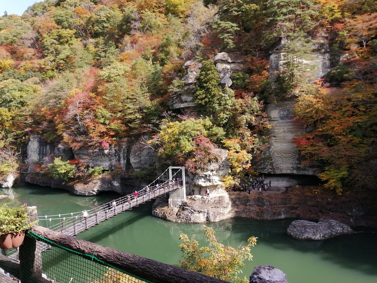 ねこ娘 こちらも紅葉が見頃でたくさんの人で賑わっていました 塔のへつり 空ネット