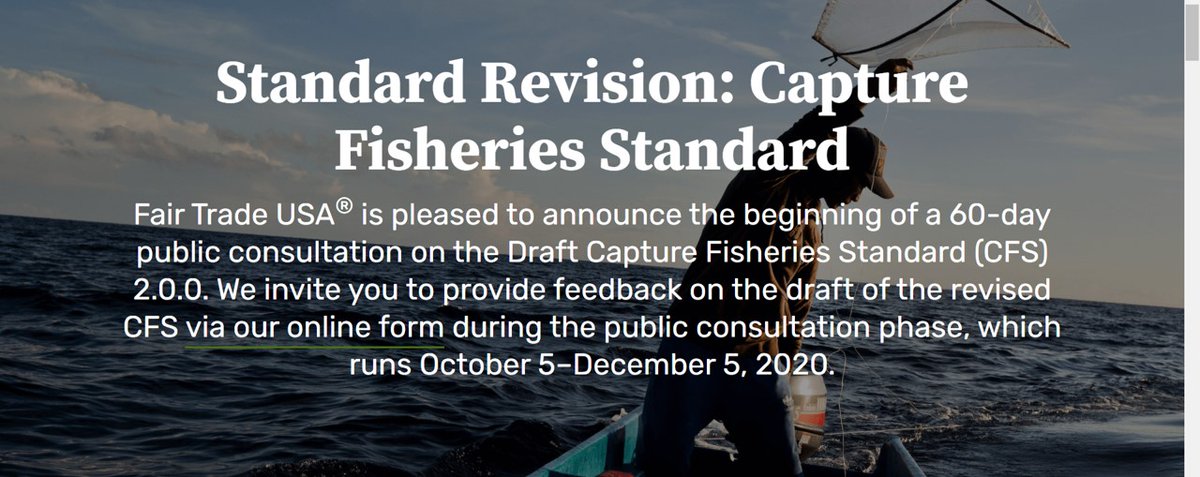 The Standard Revision of the Fair Trade Capture Fisheries Standard is out to consultation until December - please share and weigh in! - the more feedback the better. fairtradecertified.org/business/stand…