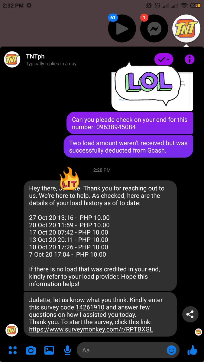 jungkookdotph's tweet photo. @gcashofficial and @tntph 

A customer bought 10 and 99 worth of load from us and wasn't able to receive it yesterday. It may not look that much for everyone else, but for a customer, that's his money he's expecting to receive and consume as load. https://t.co/Qt8SYd2yRv