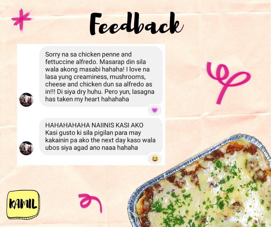 KamilCooks's tweet photo. Here are some more feedback from our beloved customers! ππ #KamilGetsFeedback
You can also get a taste of our homemade pastas by sending us a message! β€οΈ
What else are you waiting for? Check out our menu at #KamilMenu!
PLACE YOUR ORDERS NOW! π https://t.co/AMEIsD6nAs