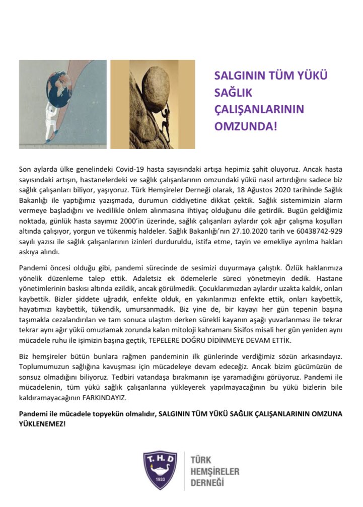 Pandemi ile mücadele topyekün olmalıdır, SALGININ TÜM YÜKÜ SAĞLIK ÇALIŞANLARININ OMZUNA YÜKLENEMEZ!
<a href="/tcbestepe/">T.C. Cumhurbaşkanlığı</a> 
<a href="/saglikbakanligi/">T.C. Sağlık Bakanlığı</a> 
<a href="/halksagligigm/">Halk Sağlığı Genel Müdürlüğü</a> 
<a href="/TC_icisleri/">T.C. İçişleri Bakanlığı</a> 
<a href="/suleymansoylu/">Süleyman Soylu</a> 
<a href="/drfahrettinkoca/">Dr. Fahrettin Koca</a> 
<a href="/gazetesozcu/">Sözcü</a> 
@FOXhaber 
<a href="/HaberturkTV/">Habertürk TV</a> 
<a href="/trthaber/">TRT HABER</a> 
<a href="/ntv/">NTV</a> 
<a href="/cnnturk/">CNN TÜRK</a>