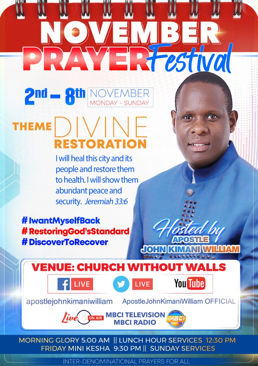 Prayer is not an event but a process to our destiny.
#DivineRestoration
#DiscovertoRecover
#NovemberPrayerFestival