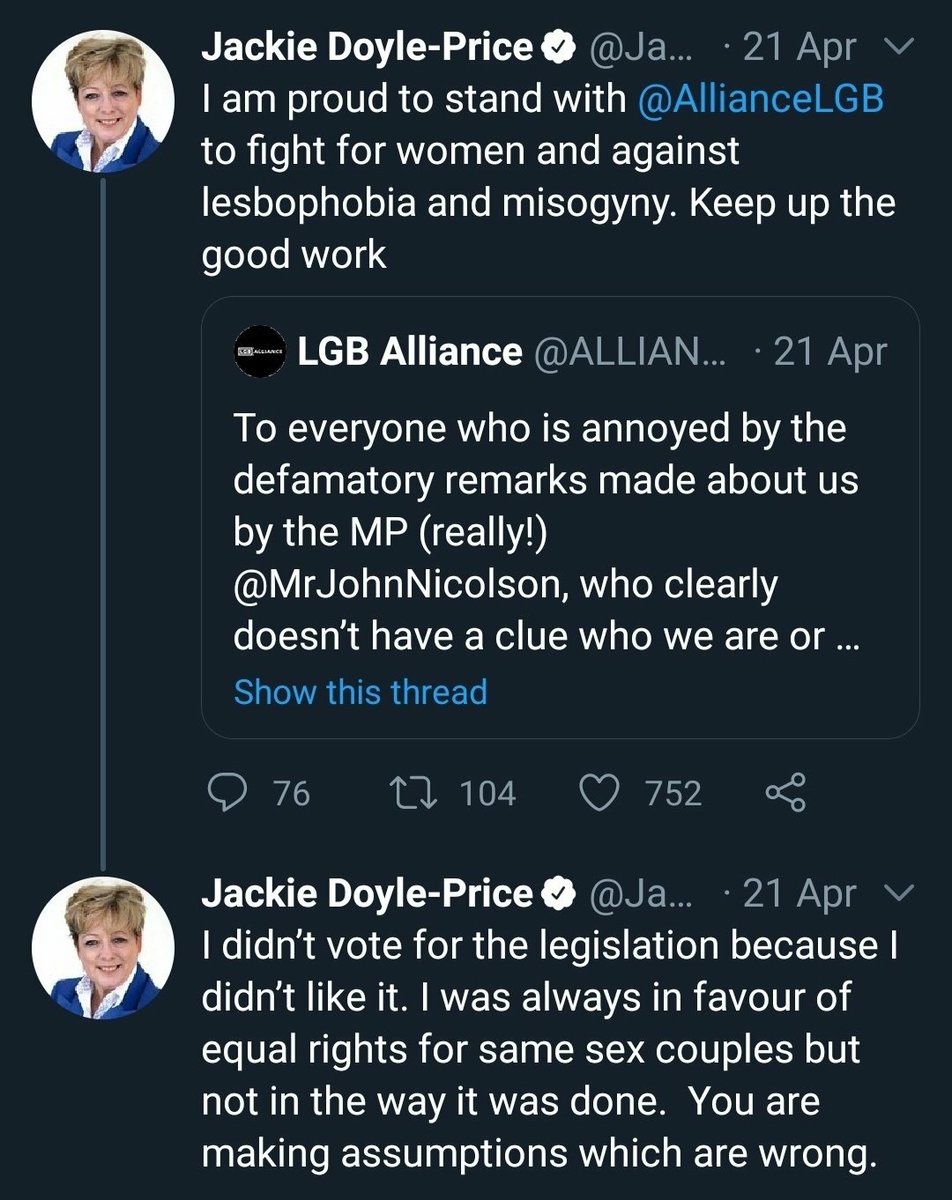Stephen has written this in support of the UK LGB Alliance setting up an Irish Twitter account.Ironically, they are supported by politicians like Baroness Emma Nicholson (good friend of JK Rowling) and Jackie Doyle-Price, who still oppose Stephen's right to get married. 3/
